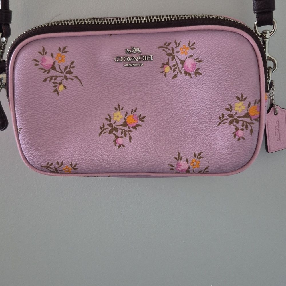 COACH Sadie Crossbody Clutch With Cross Stitch Floral Print F22836 Lavender Pink - Picture 1 of 17